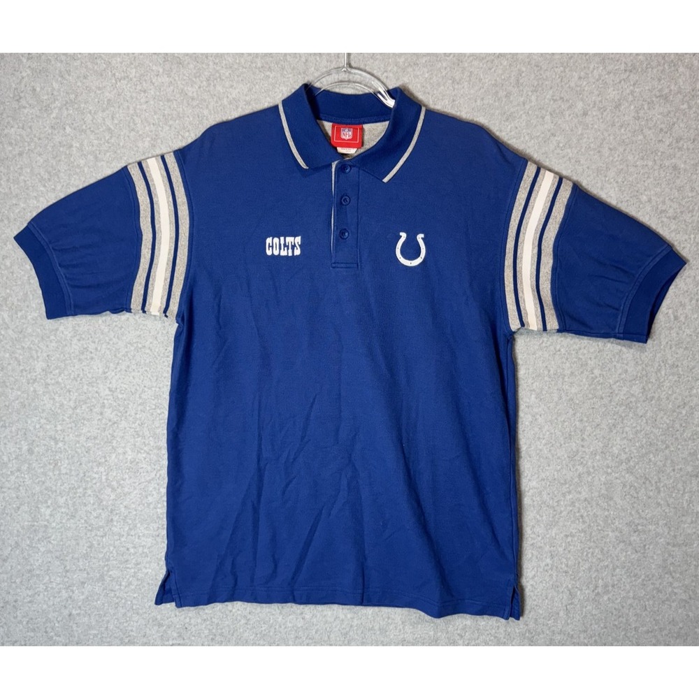 Indianapolis Colts Polo Shirt Mens Medium NFL Football Striped Vintage 90s
